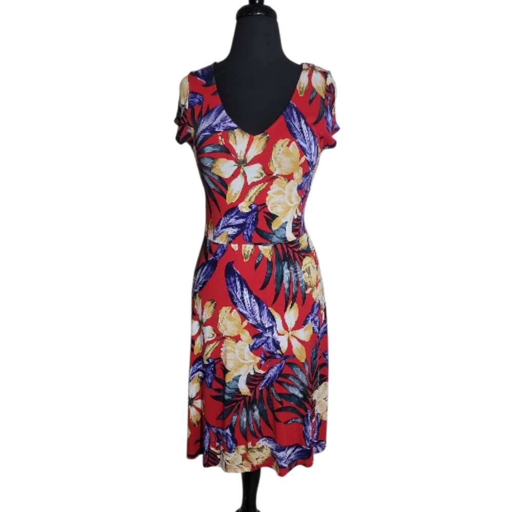 Lascana Venus v neck short sleeve fliral print dress size small